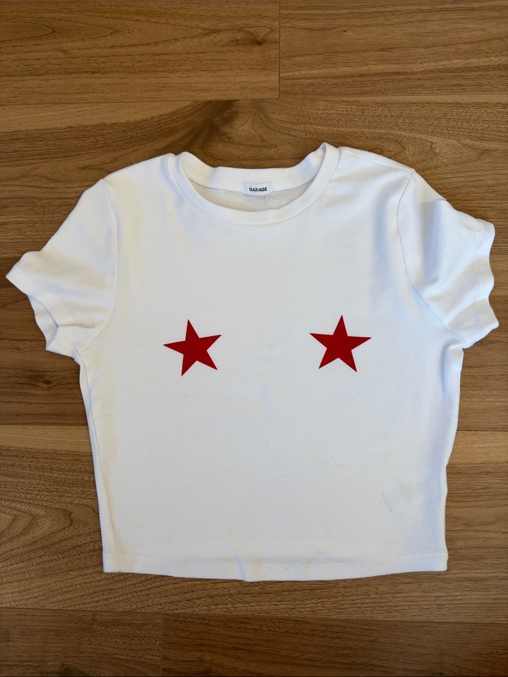 Garage White Crop Tee with Red Star Graphics
